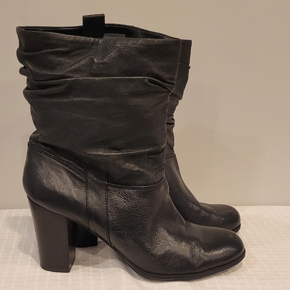 Nine West Nolilybell  Black Leather Slouch Boots Size 11 - Picture 1 of 9